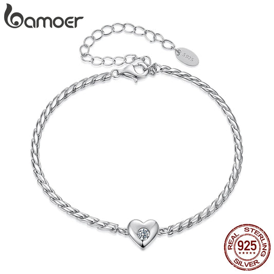 Bamoer 925 Sterling Silver Moissanite Heart Bracelet