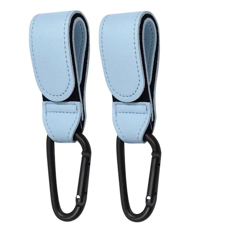 2Pcs Leather Cart Hooks – Adjustable PU Stroller Hooks & Travel Bag Hangers