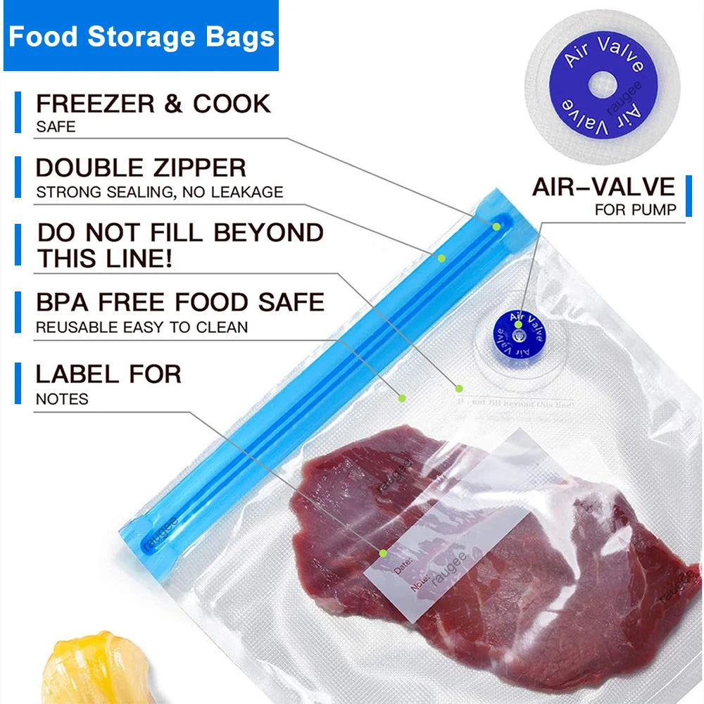 10PCS Vacuum Sealed Food Storage Bags – Reusable Small & Large Sizes