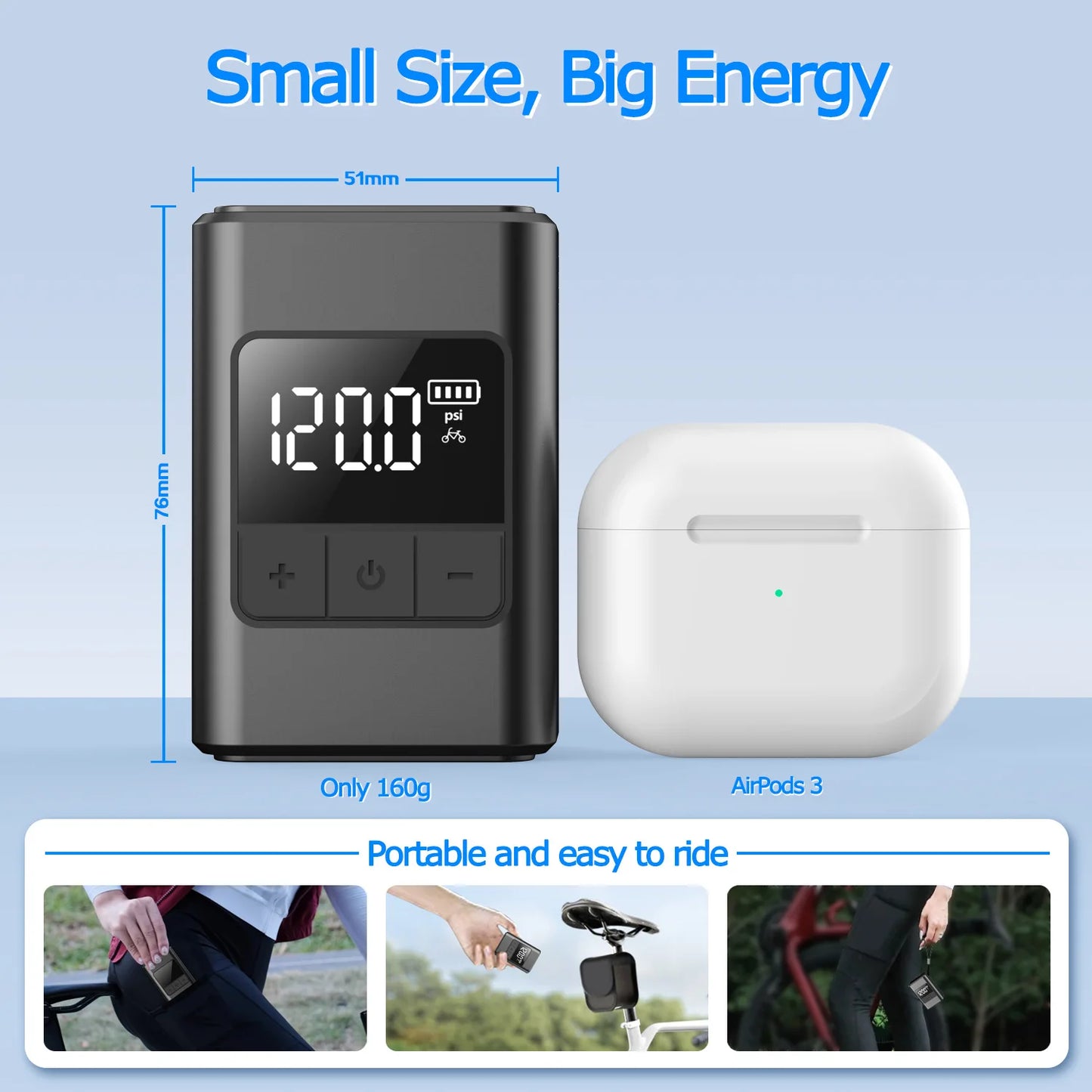 Mini compresor de aire portátil - Bomba inalámbrica de 120 PSI