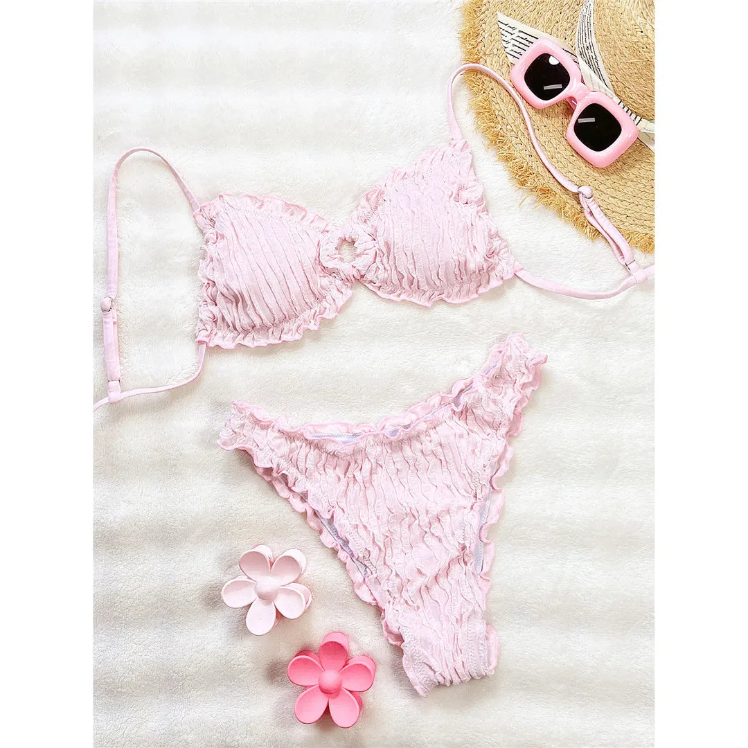 Conjunto de bikini con volantes texturizado arrugado | Edición de verano