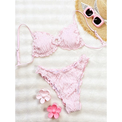 Conjunto de bikini con volantes texturizado arrugado | Edición de verano