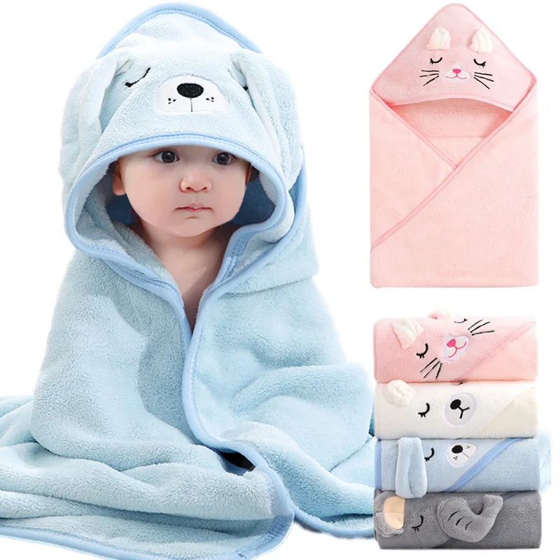 Baby Hooded Bath Towel with Cartoon Animals