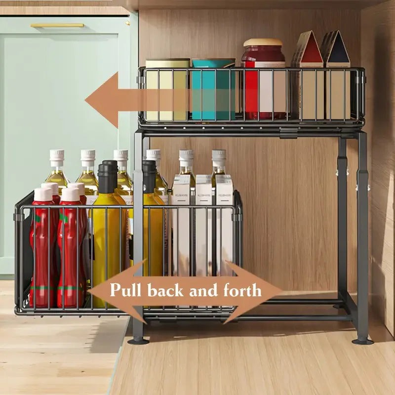 Adjustable Pull-Out Kitchen Organiser | Space-Saving Cabinet Shelf