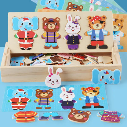 Elephant & Bear Wooden Dress-Up Puzzle – Early Education Jigsaw Toy for Kids