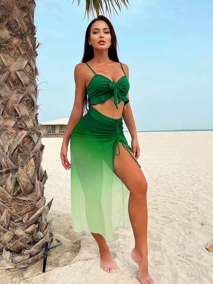 Completo bikini 3 pezzi in rete sfumata