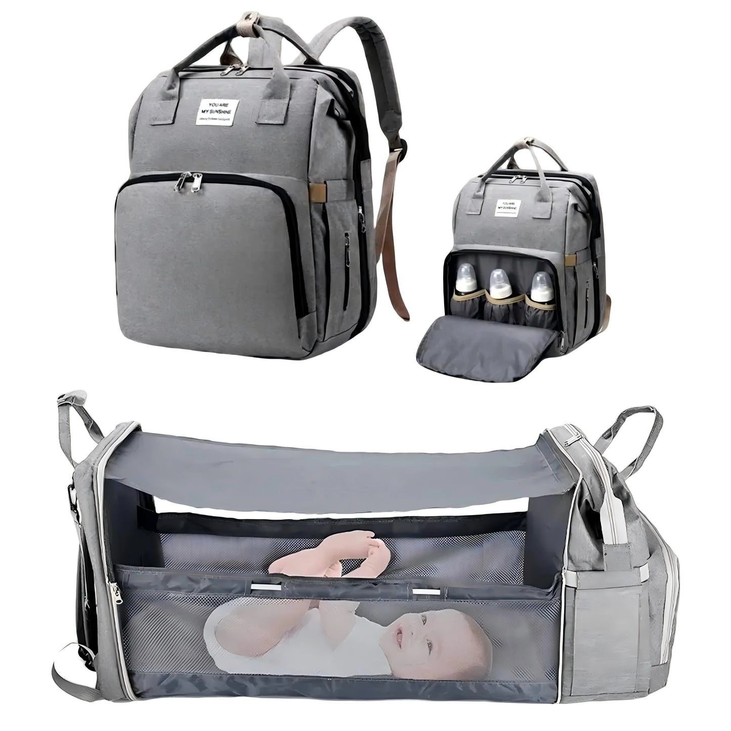 3-in-1 Diaper Bag Backpack with Foldable Baby Bed