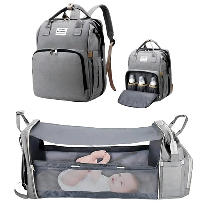 3-in-1 Diaper Bag Backpack with Foldable Baby Bed