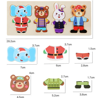 Elephant & Bear Wooden Dress-Up Puzzle – Early Education Jigsaw Toy for Kids