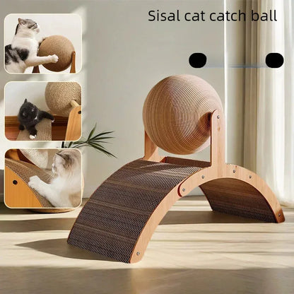 2-in-1 Wooden Cat Scratching Ball with Natural Sisal – Durable Cat Scratcher Toy