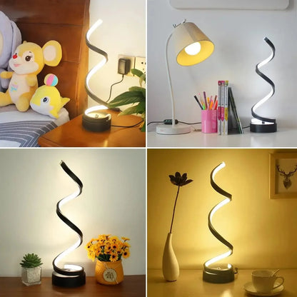 Lámpara LED espiral moderna para mesita de noche y sala de estar