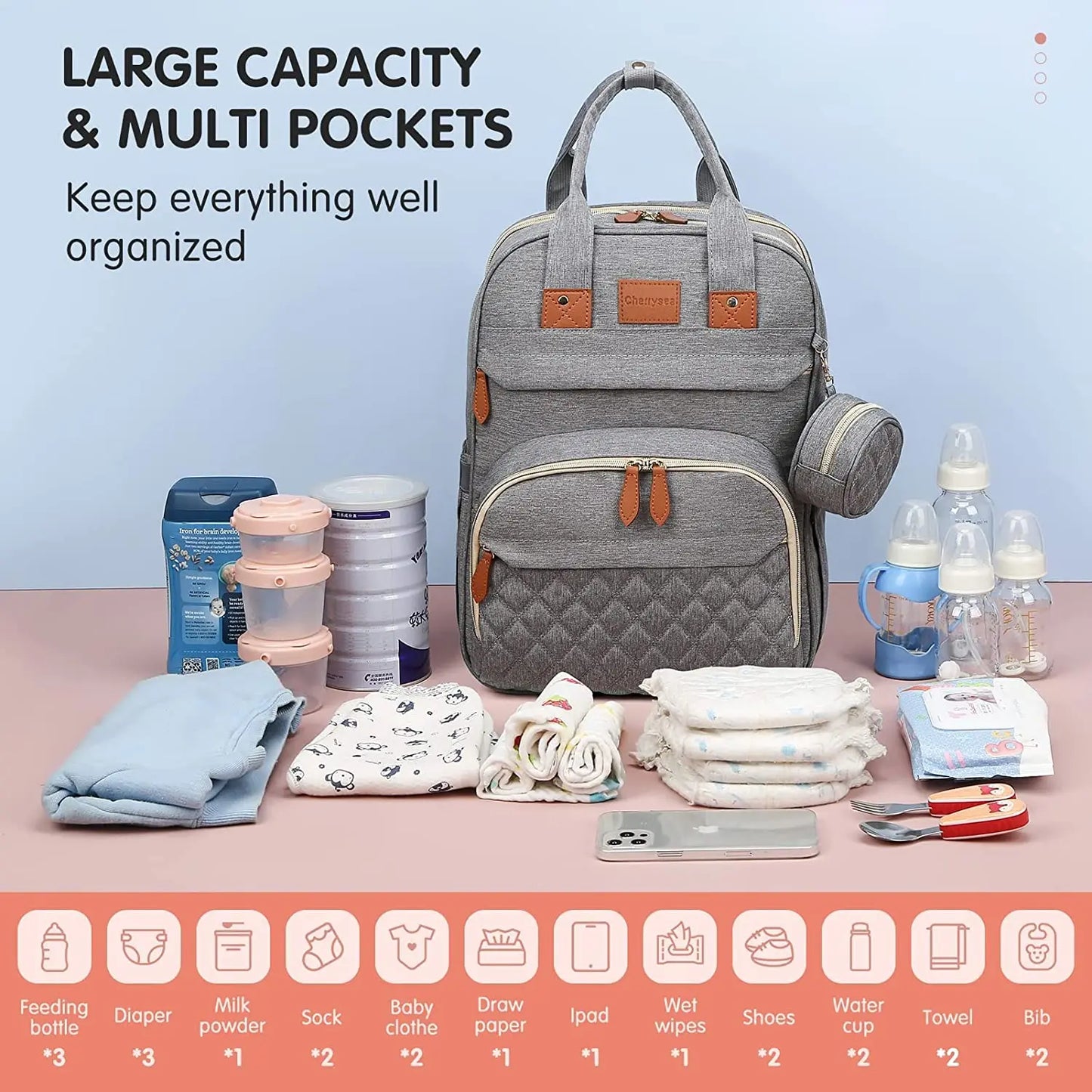 3-in-1 Diaper Bag Backpack with Foldable Baby Bed