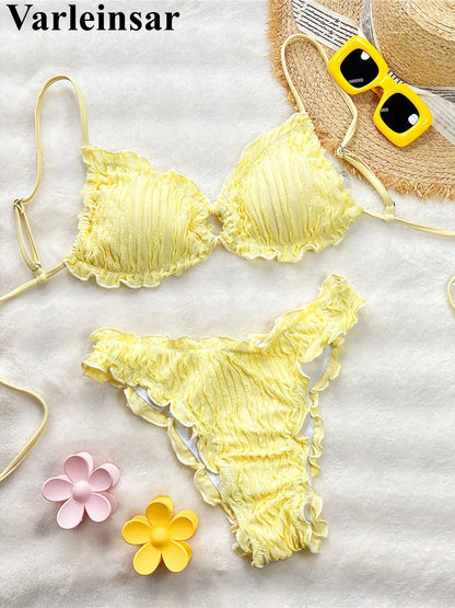 Conjunto de bikini con volantes texturizado arrugado | Edición de verano