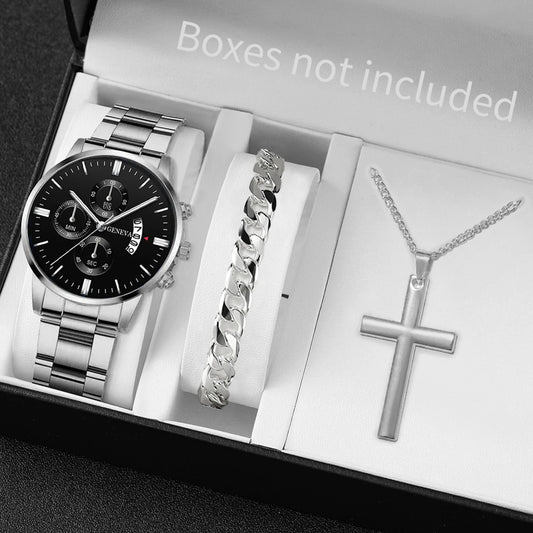 Men’s Fashion Quartz Watch with Calendar | 3PCS Jewellery Set