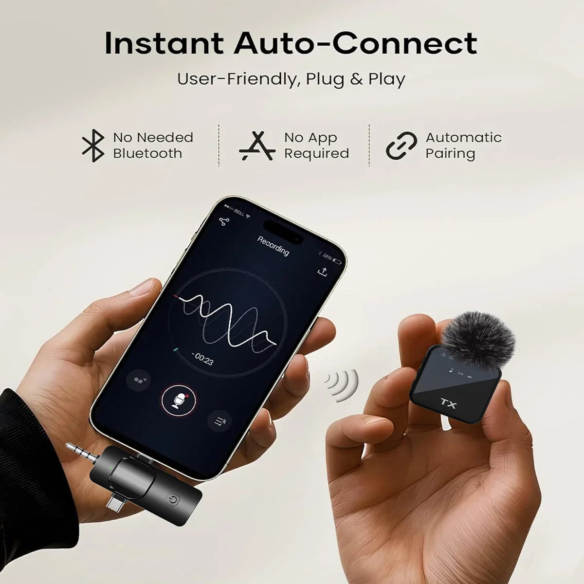 Microfono Clip-On Wireless 3-in-1 – Audio Professionale Ovunque