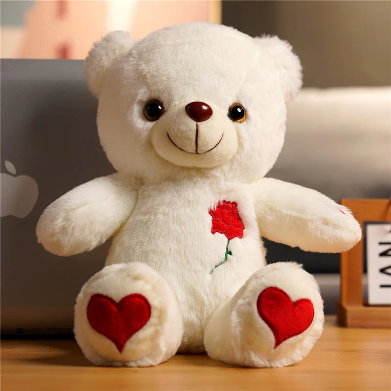 Luminous Teddy Bear Plush with Rose Heart – Glow in the Dark Soft Stuffed Bear Gift