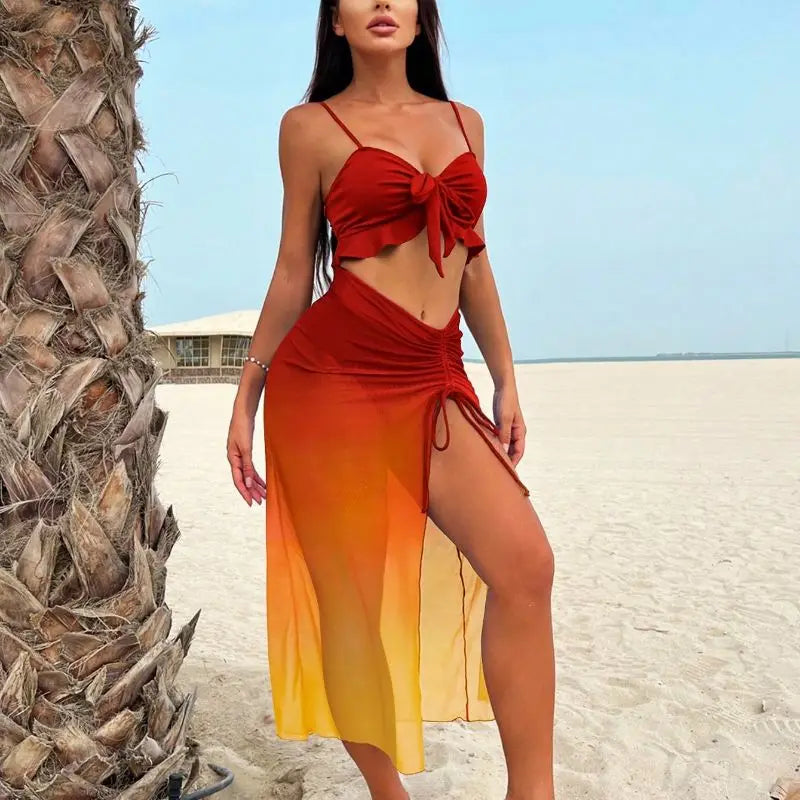 Completo bikini 3 pezzi in rete sfumata