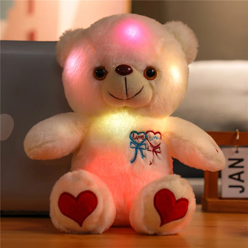 Luminous Teddy Bear Plush with Rose Heart – Glow in the Dark Soft Stuffed Bear Gift