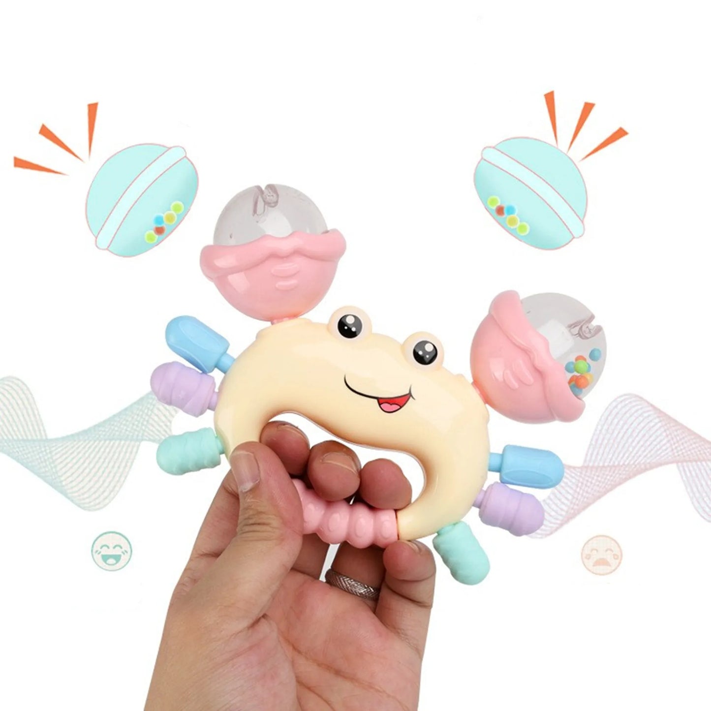 Sonajero de cangrejo Montessori: juguete suave para la dentición de bebés