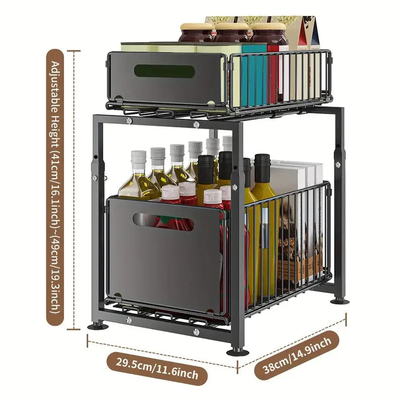Adjustable Pull-Out Kitchen Organiser | Space-Saving Cabinet Shelf