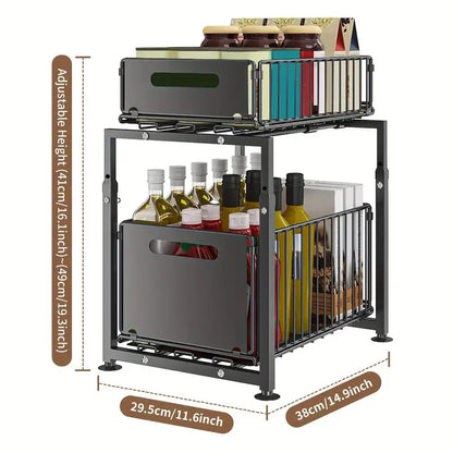 Adjustable Pull-Out Kitchen Organiser | Space-Saving Cabinet Shelf