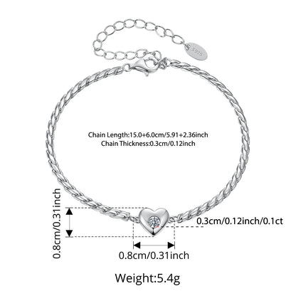 Bamoer 925 Sterling Silver Moissanite Heart Bracelet