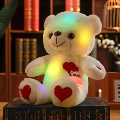 Luminous Teddy Bear Plush with Rose Heart – Glow in the Dark Soft Stuffed Bear Gift
