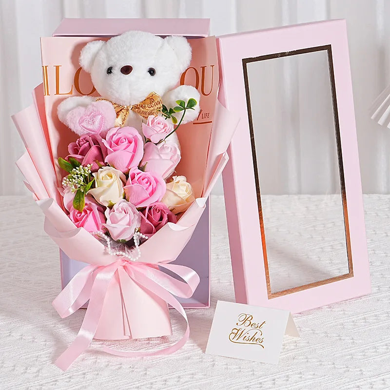 Eternal Rose Soap Bouquet with Teddy Bear – Luxury Gift Box for Valentine’s Day & Graduation