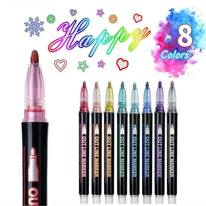 🎨 Double Line Magic Glitter Pens – Metallic Outline Markers for Creative Drawing & Lettering (8 / 12 / 24 / 36 / 48 Colors)