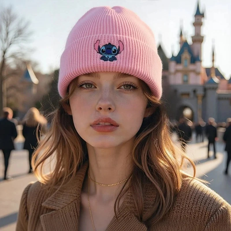 Cute Stitch Knit Beanie – Warm Cartoon Embroidered Hat for Kids & Adults