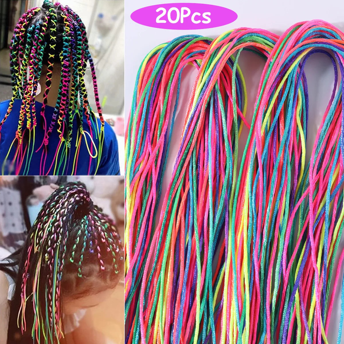 Girls Hair Braiding Accessories – 20PCS Colourful Cotton Strands for African Braids & Styling