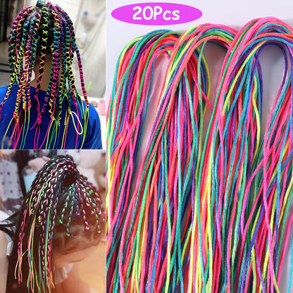 Girls Hair Braiding Accessories – 20PCS Colourful Cotton Strands for African Braids & Styling