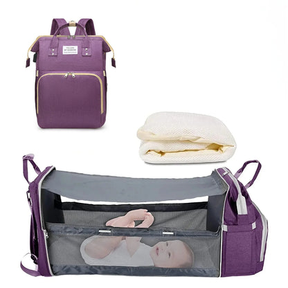 3-in-1 Diaper Bag Backpack with Foldable Baby Bed