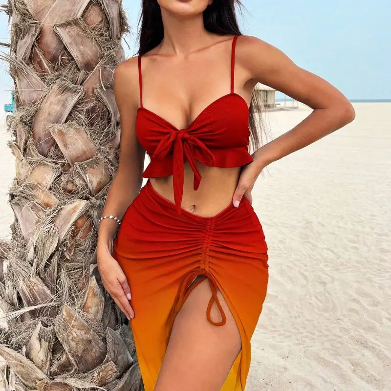 Completo bikini 3 pezzi in rete sfumata