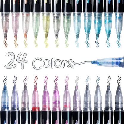 🎨 Double Line Magic Glitter Pens – Metallic Outline Markers for Creative Drawing & Lettering (8 / 12 / 24 / 36 / 48 Colors)