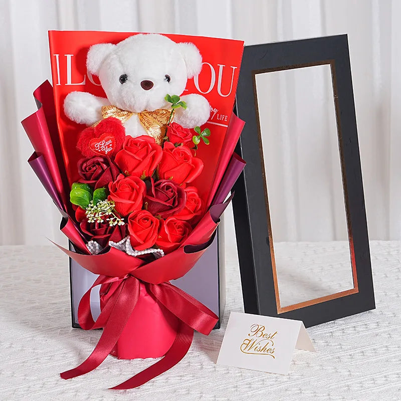 Eternal Rose Soap Bouquet with Teddy Bear – Luxury Gift Box for Valentine’s Day & Graduation