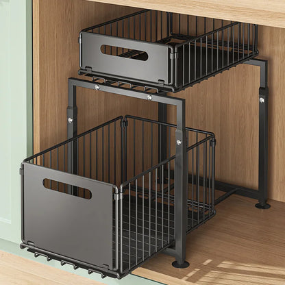 Adjustable Pull-Out Kitchen Organiser | Space-Saving Cabinet Shelf