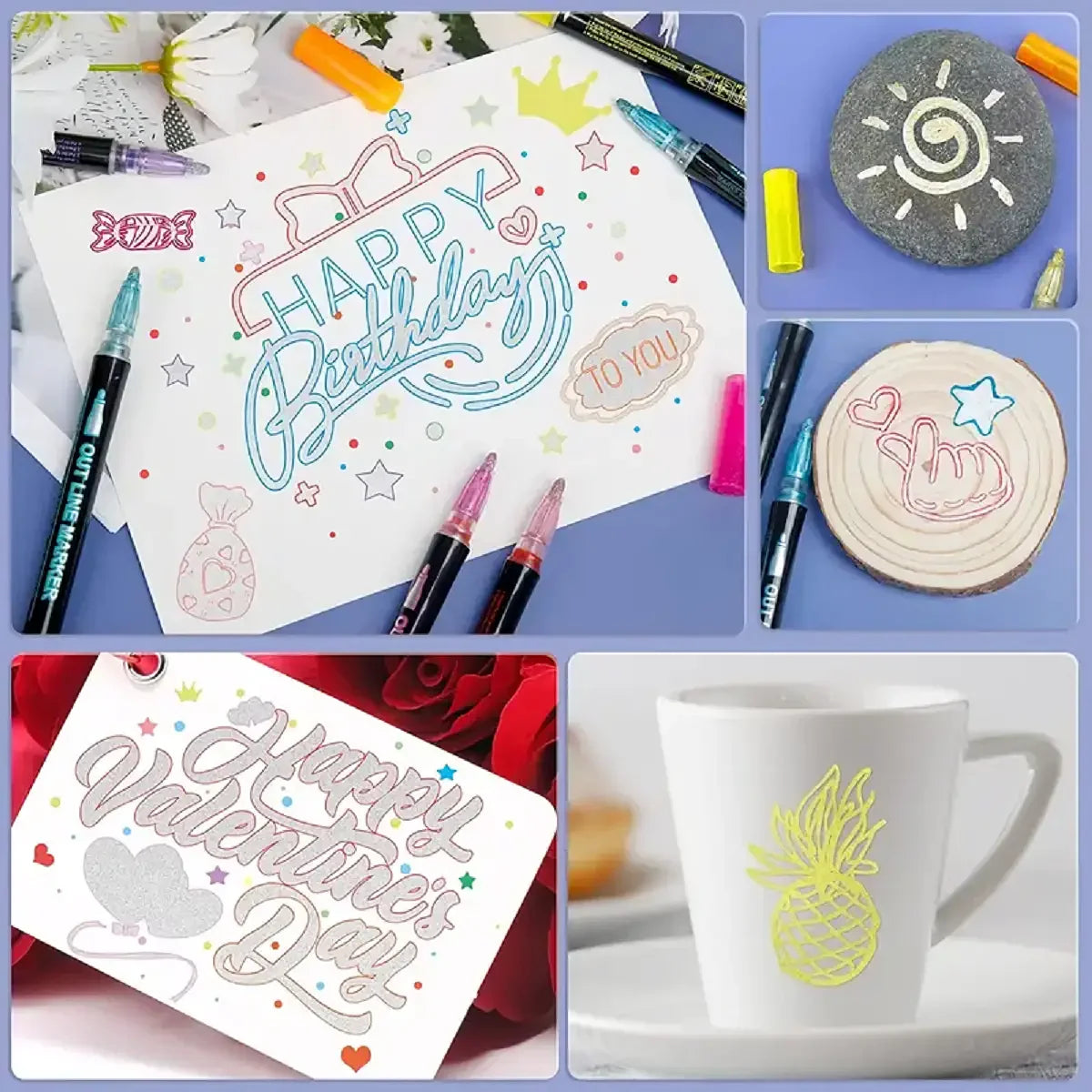 🎨 Double Line Magic Glitter Pens – Metallic Outline Markers for Creative Drawing & Lettering (8 / 12 / 24 / 36 / 48 Colors)