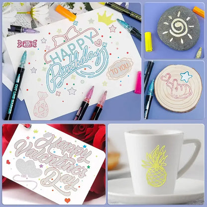 🎨 Double Line Magic Glitter Pens – Metallic Outline Markers for Creative Drawing & Lettering (8 / 12 / 24 / 36 / 48 Colors)