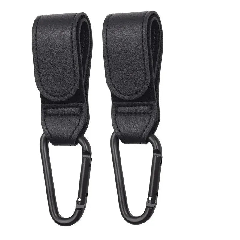 2Pcs Leather Cart Hooks – Adjustable PU Stroller Hooks & Travel Bag Hangers