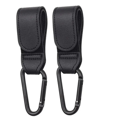 2Pcs Leather Cart Hooks – Adjustable PU Stroller Hooks & Travel Bag Hangers