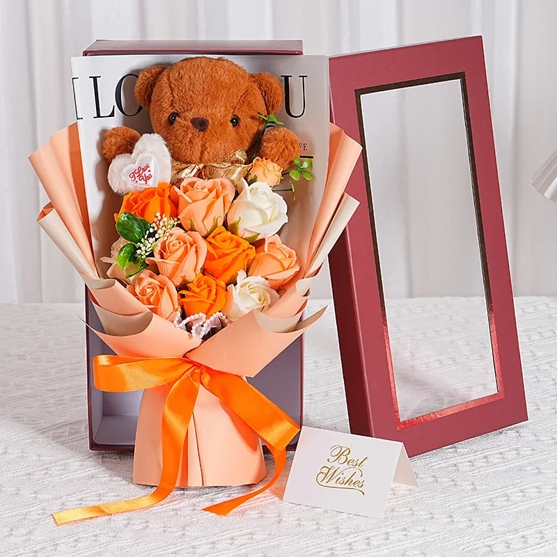 Eternal Rose Soap Bouquet with Teddy Bear – Luxury Gift Box for Valentine’s Day & Graduation