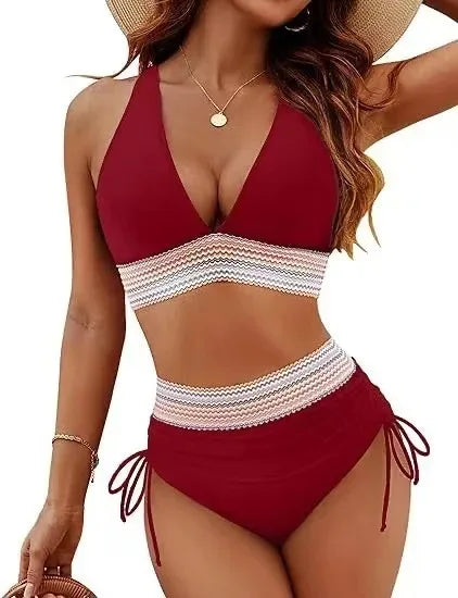 Bikini Texturizado de Tirantes Anchos y Talle Alto