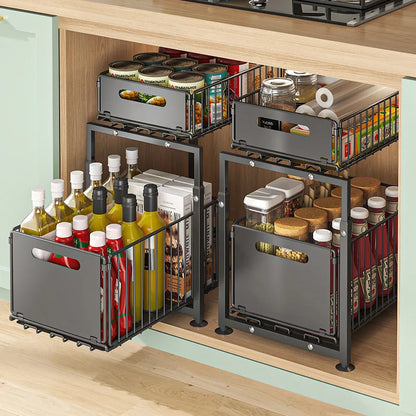 Adjustable Pull-Out Kitchen Organiser | Space-Saving Cabinet Shelf
