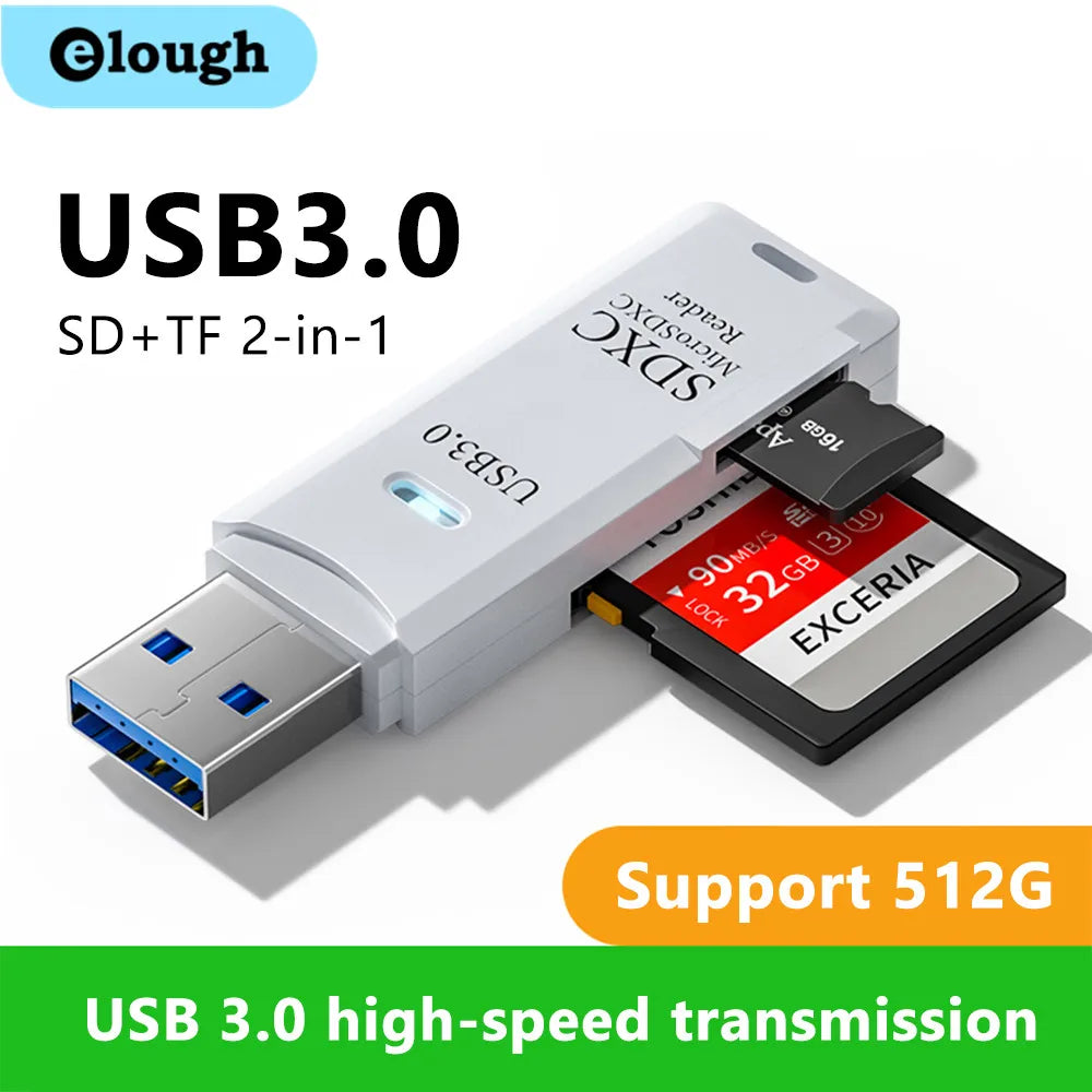 2-in-1 USB 3.0 Card Reader – Micro SD / TF Memory Card Adapter for PC & Laptop, High-Speed