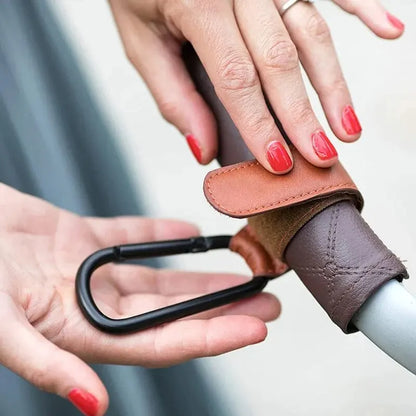 2Pcs Leather Cart Hooks – Adjustable PU Stroller Hooks & Travel Bag Hangers