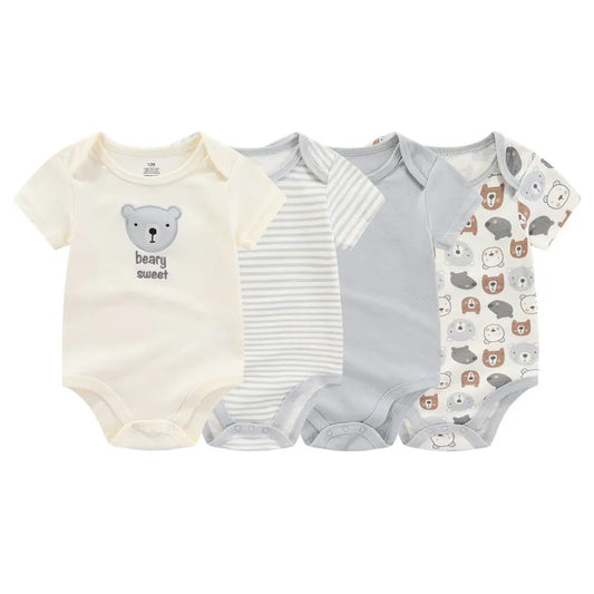 4PCS Baby Bodysuits – 100% Cotton Cartoon Onesies