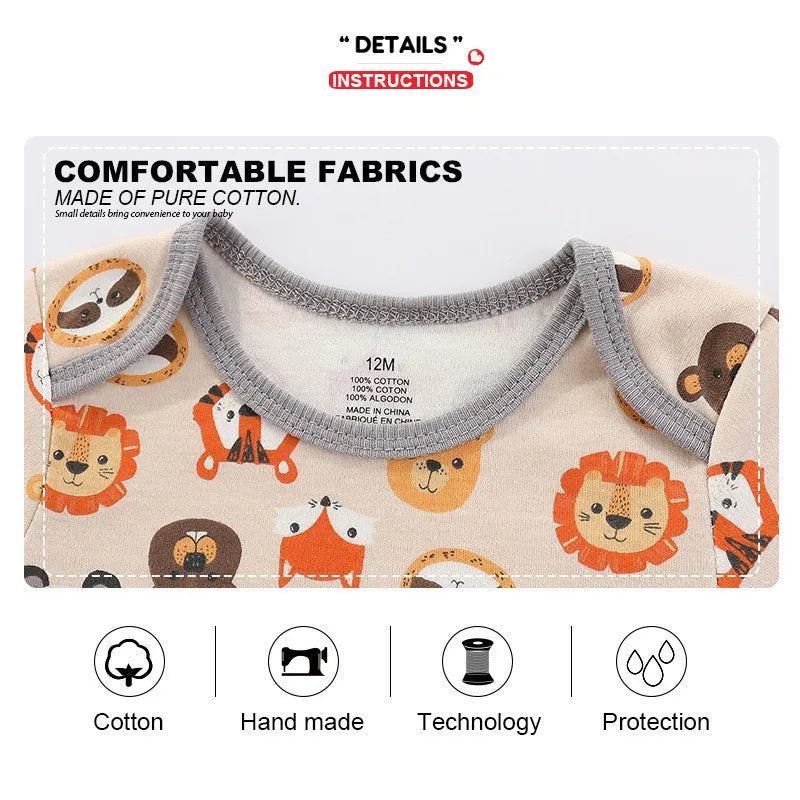 4PCS Baby Bodysuits – 100% Cotton Cartoon Onesies