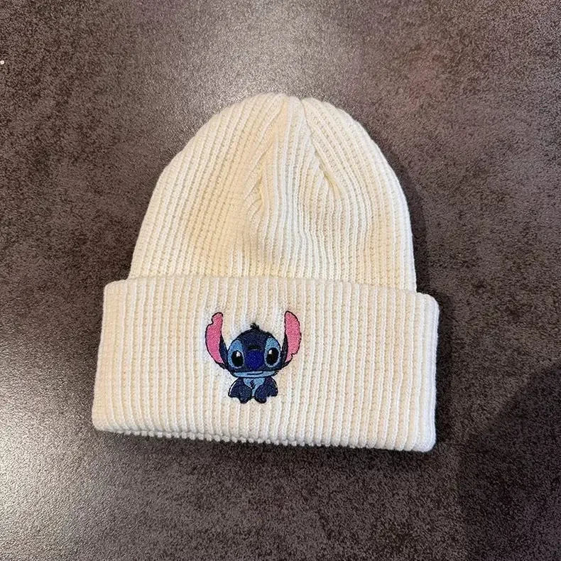 Cute Stitch Knit Beanie – Warm Cartoon Embroidered Hat for Kids & Adults