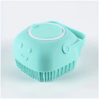Soft Dog Bath Brush with Shampoo Dispenser – Gentle Pet Cleaning Brush